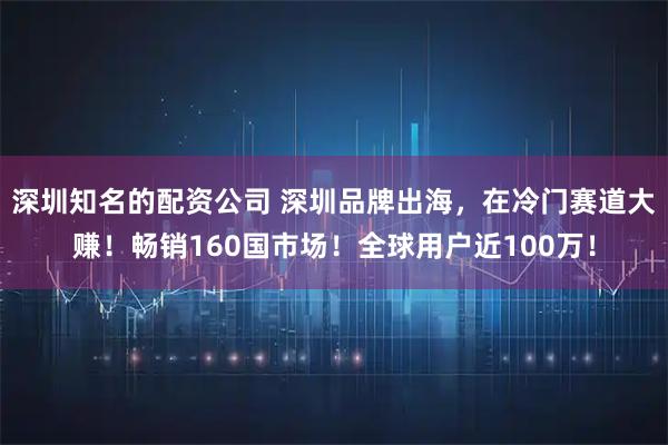 深圳知名的配资公司 深圳品牌出海，在冷门赛道大赚！畅销160国市场！全球用户近100万！